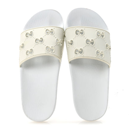 Gucci Rubber GG Monogram Perforated Womens Slide Sandals 38 Great White 2 of 7