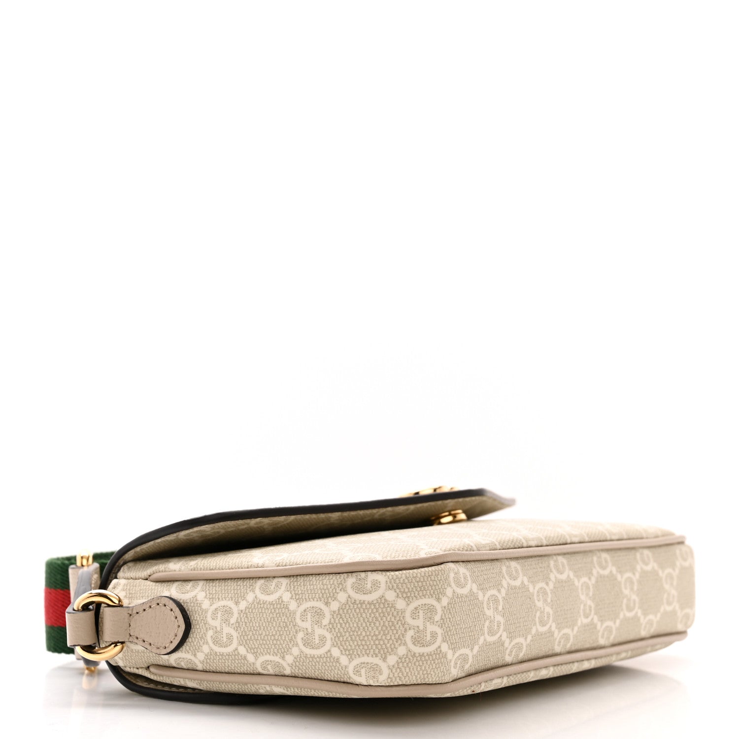 Gucci GG Supreme Monogram Textured Dollar Calfskin Web Mini Ophidia Envelope Shoulder Bag Beige Mystic White Oatmeal 4 of 11