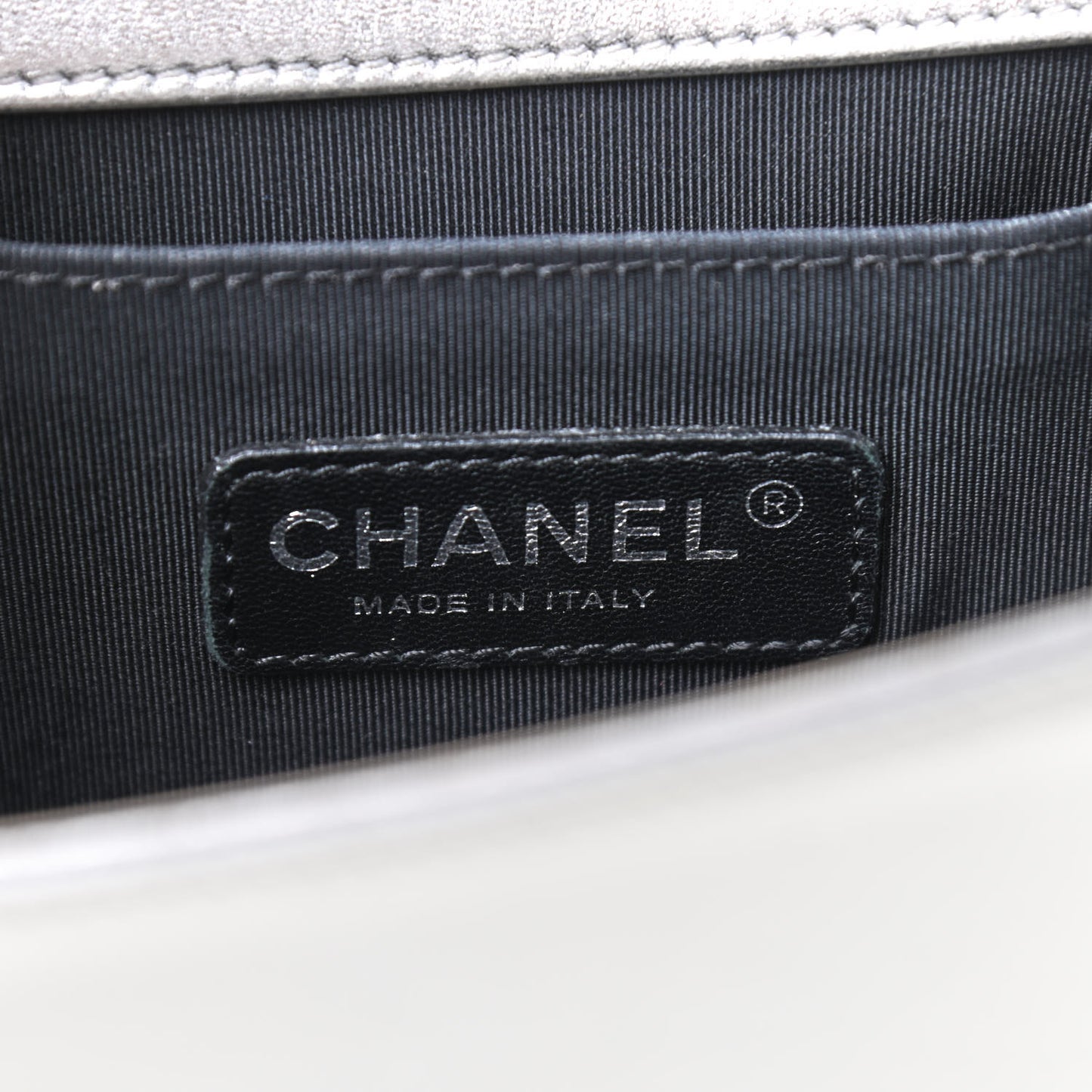 Metallic Patent Calfskin Quilted Medium Boy Flap Silver