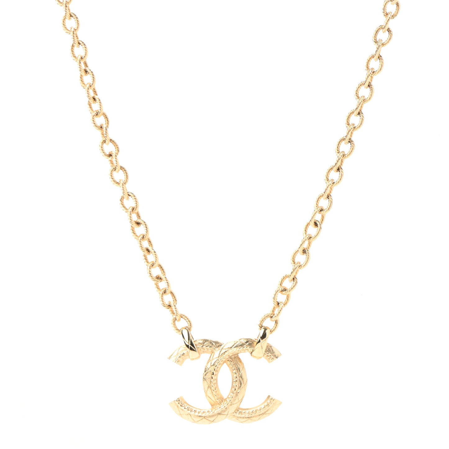 Metal Quilted CC Necklace Gold