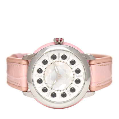 Fendi Stainless Steel Alligator Mother of Pearl Topaz Spinel 38mm Ishine Rotating Gem Quartz Watch 3 of 7