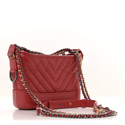 Chanel Aged Calfskin Chevron Quilted Small Gabrielle Hobo Red 3 of 12