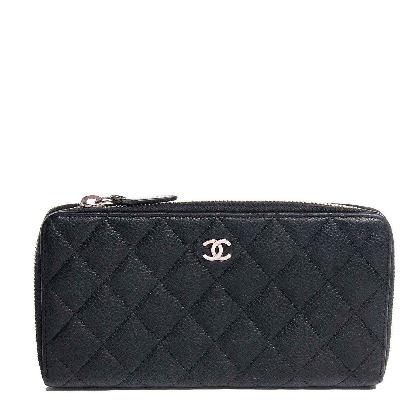 Iridescent Caviar Quilted Large Zip Around Wallet Black CC