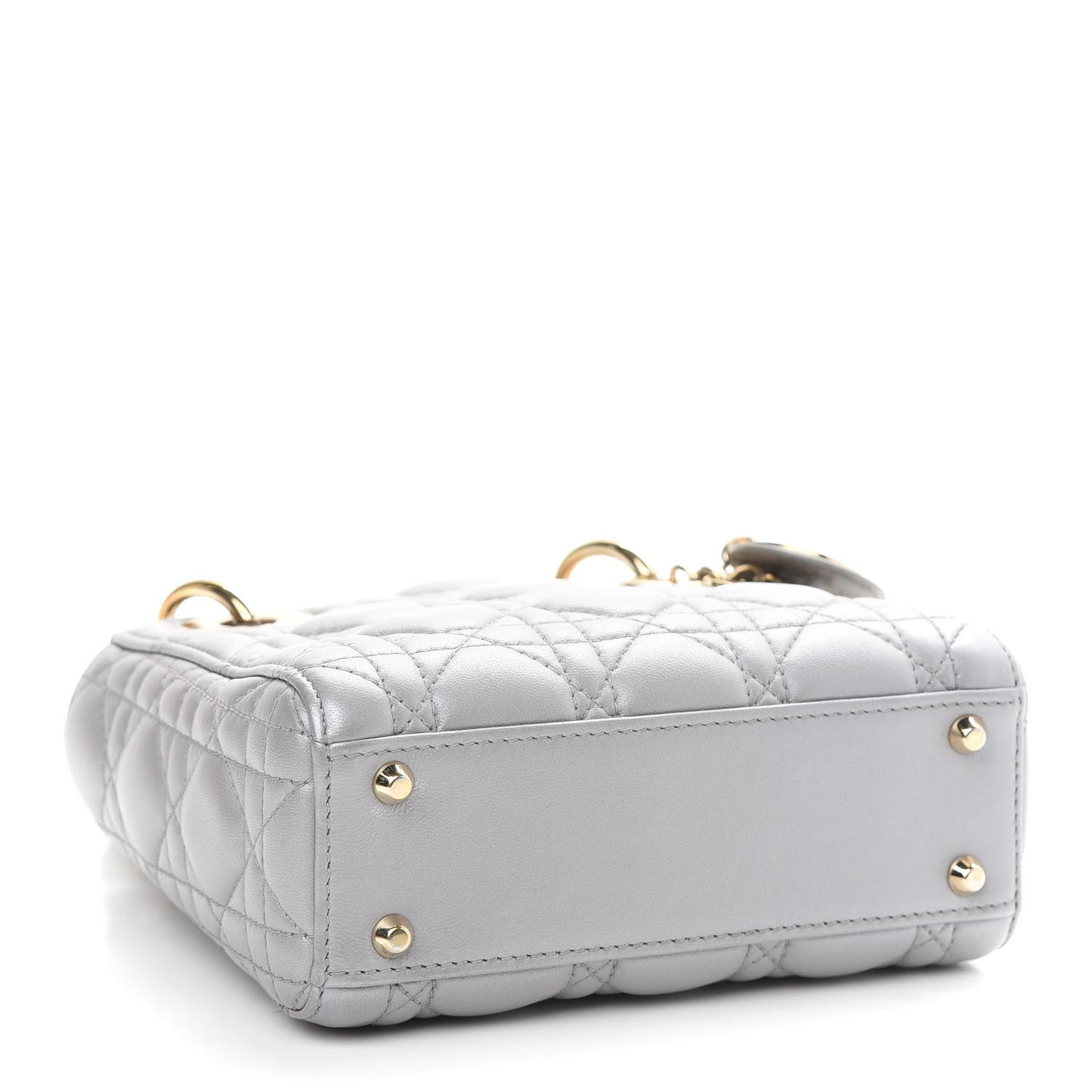 Metallic Lambskin Cannage Mini Lady Dior Grey