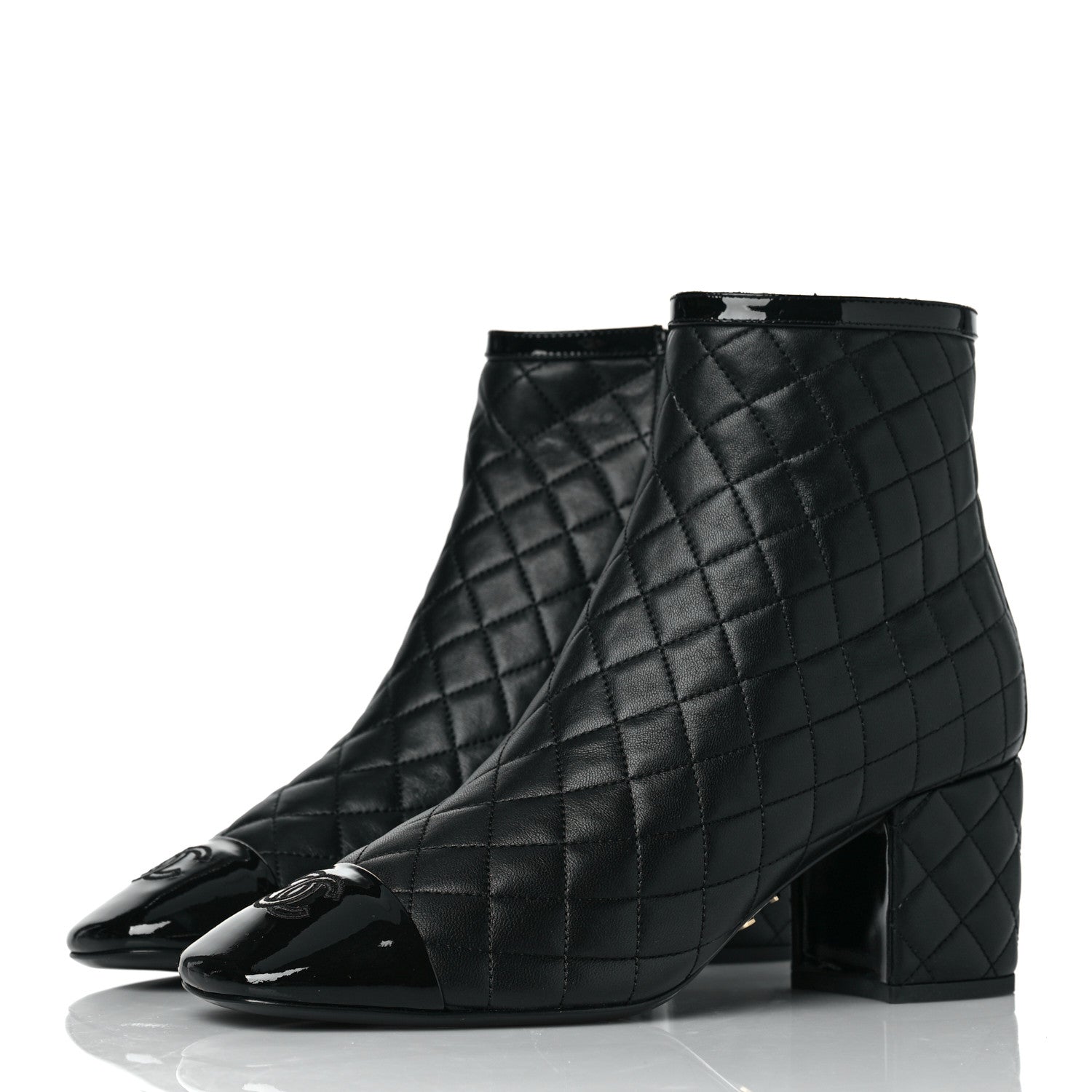 Chanel Lambskin Quilted Patent Cap Toe CC Booties 40.5 Black 3 of 8