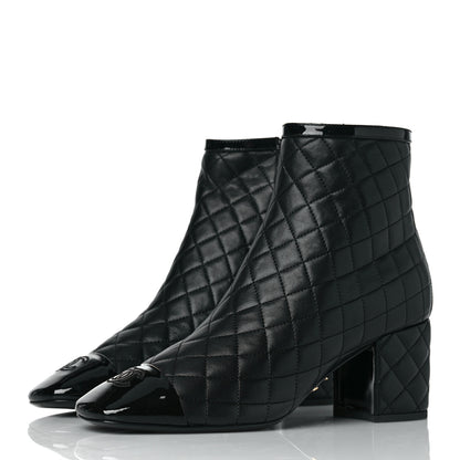 Chanel Lambskin Quilted Patent Cap Toe CC Booties 40.5 Black 3 of 8