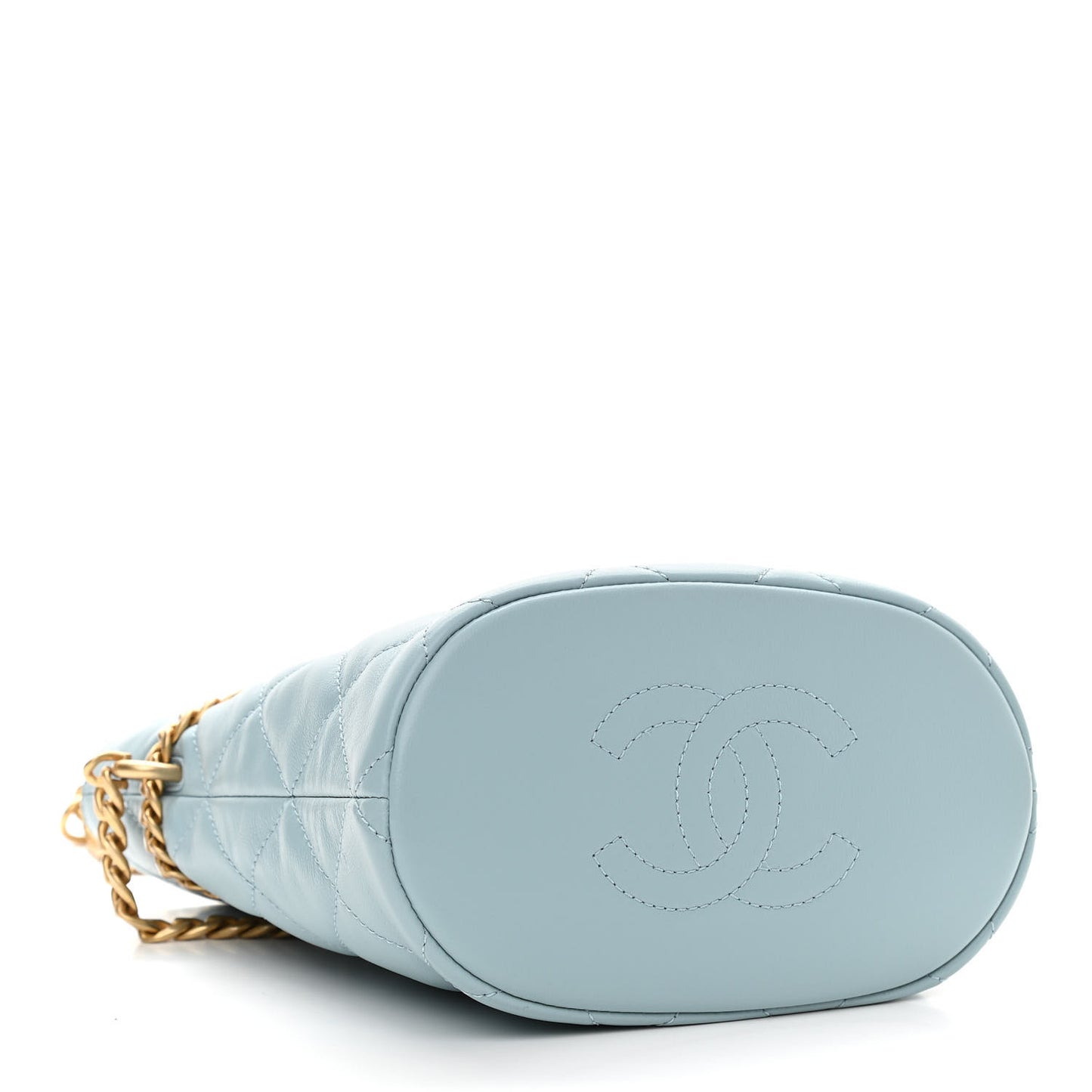 Lambskin Enamel Quilted Pending CC Mini Bucket Bag Light Blue