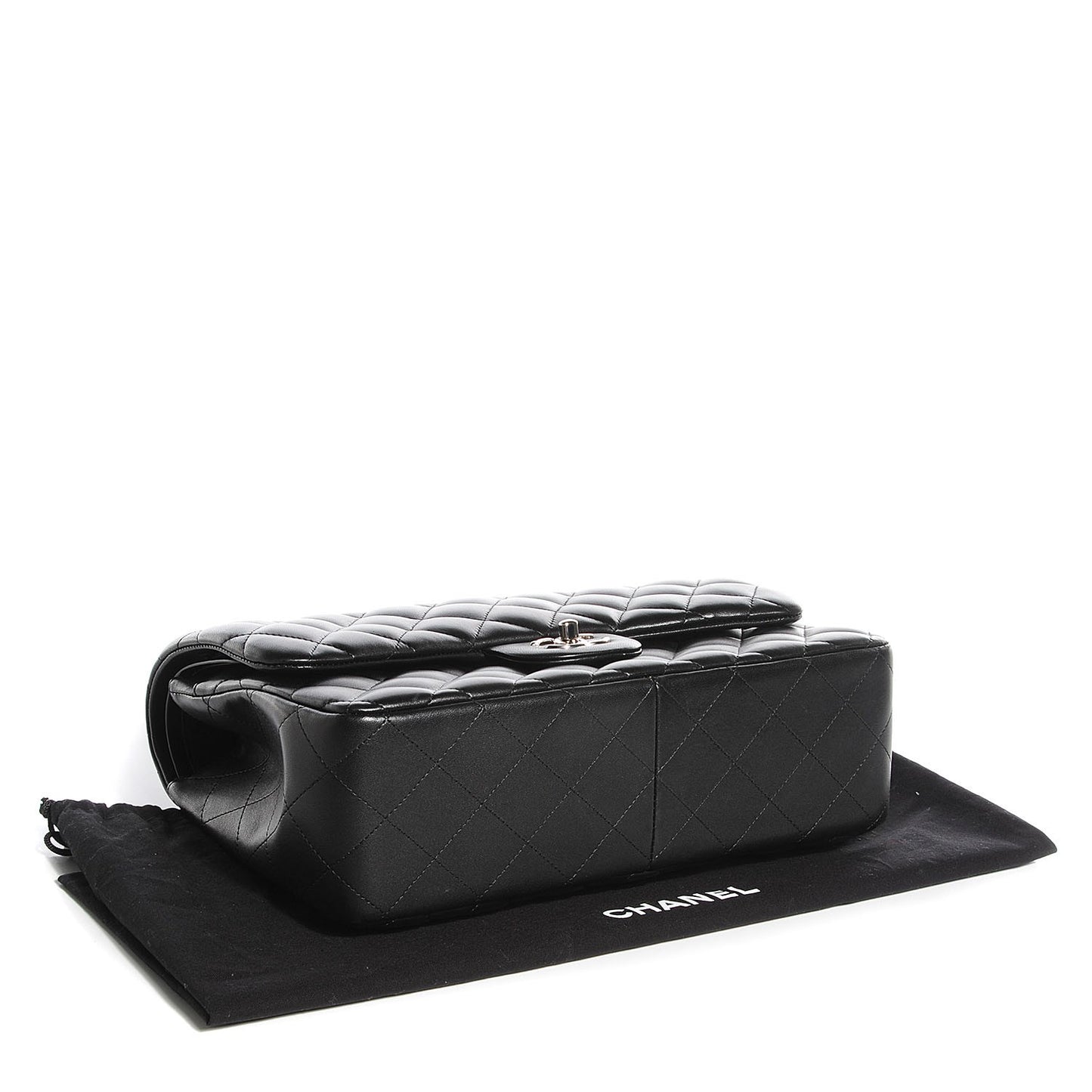 Lambskin Quilted Jumbo Double Flap Black