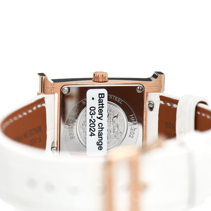 Hermes Stainless Steel Alligator Diamond Mother of Pearl 21mm Heure H Hour Quartz Watch Blanc 4 of 5