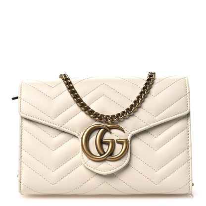 Gucci Calfskin Matelasse GG Marmont Chain Wallet Mystic White 1 of 12