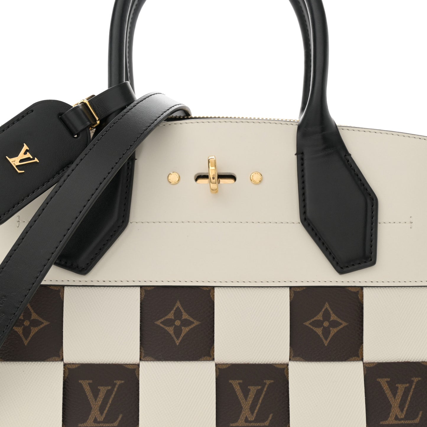Calfskin Monogram Damier Tressage City Steamer MM Creme