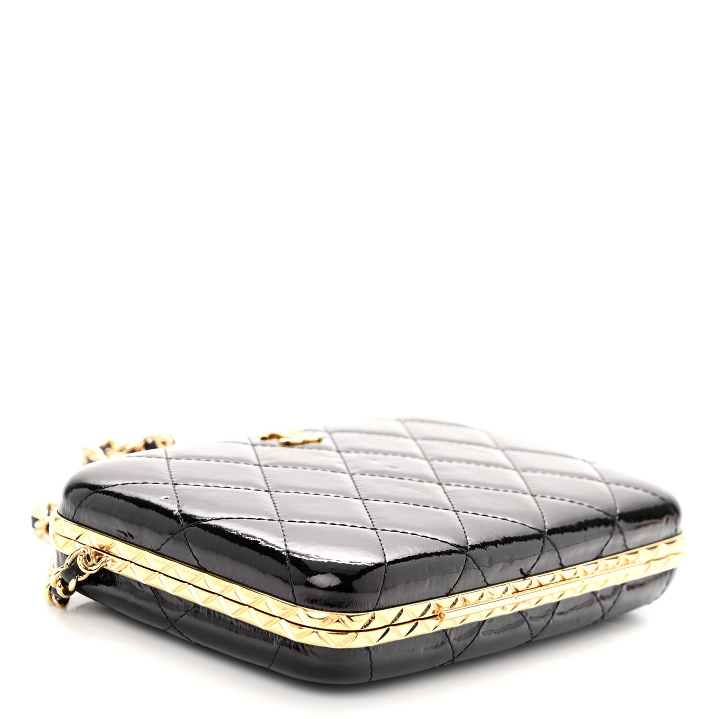 Glazed Goatskin Quilted Box With Chain Black