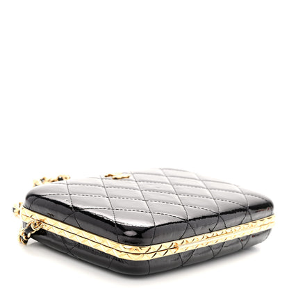 Chanel Glazed Goatskin Quilted Box With Chain Black 4 of 10