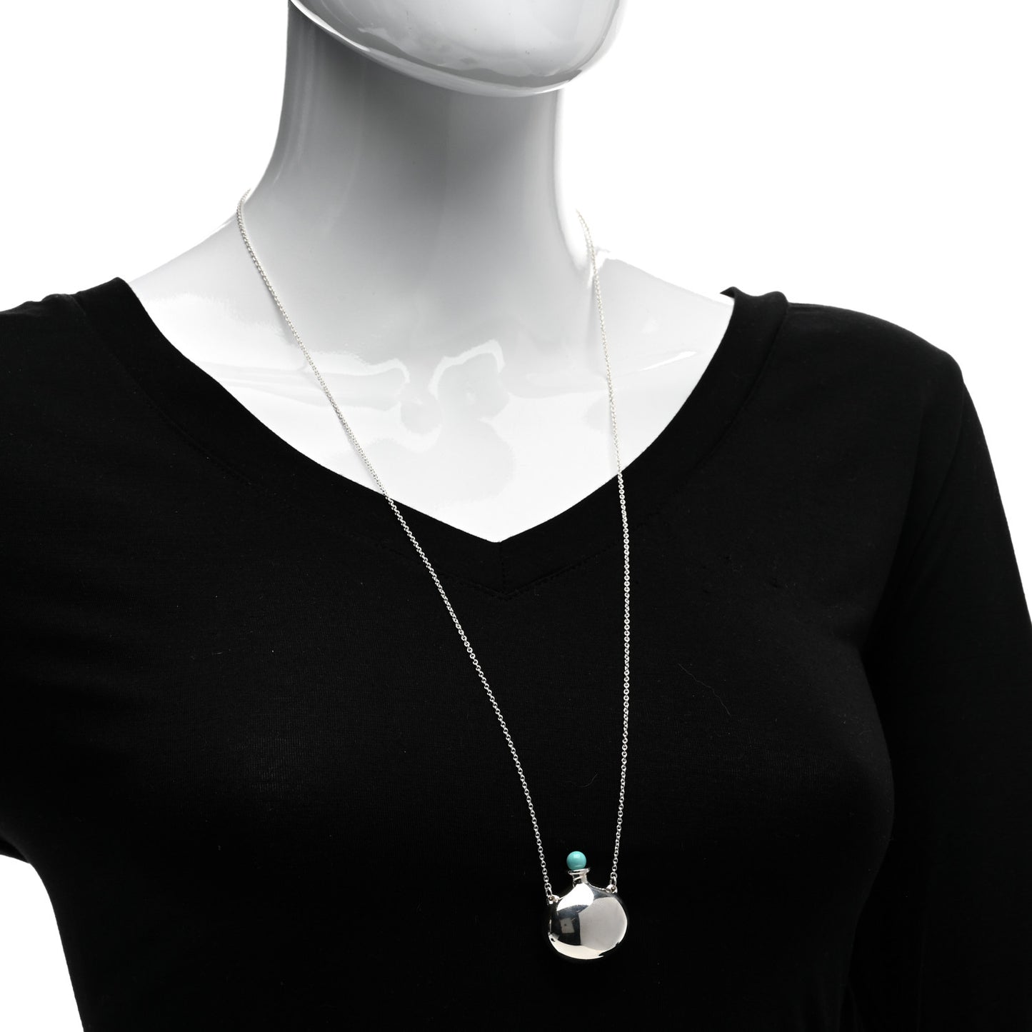 Sterling Silver Turquoise Elsa Peretti Round Bottle Pendant Necklace
