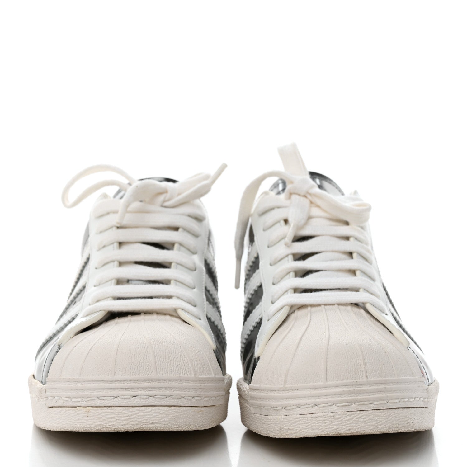 Prada X ADIDAS Brushed Calfskin Logo Mens Superstar Sneakers 6 Silver White 2 of 9