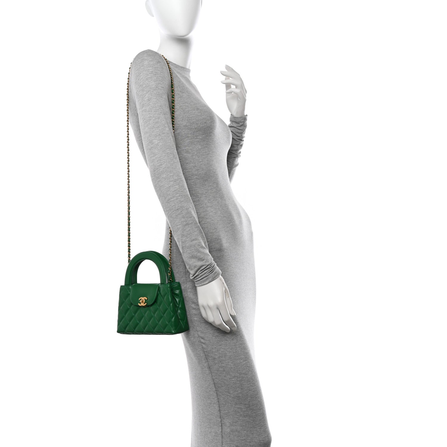 Chanel Shiny Aged Calfskin Quilted Nano Kelly Shopper Green 2 of 10