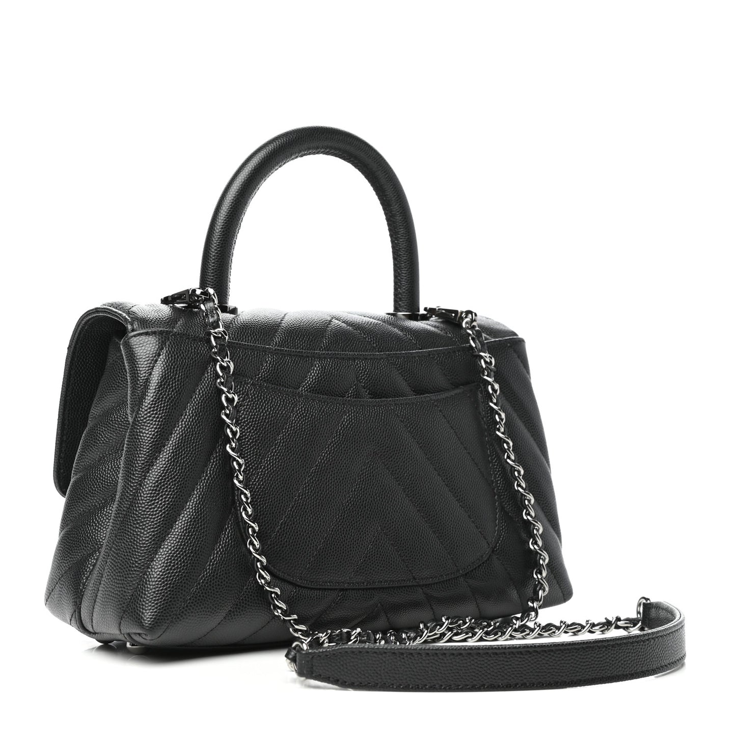 Caviar Chevron Quilted Mini Coco Handle Flap Black