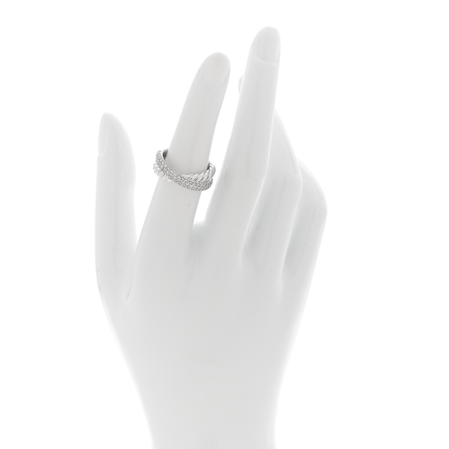 David Yurman Sterling Silver Diamond 7.4mm Crossover Two Row Ring 50 5.25 2 of 4