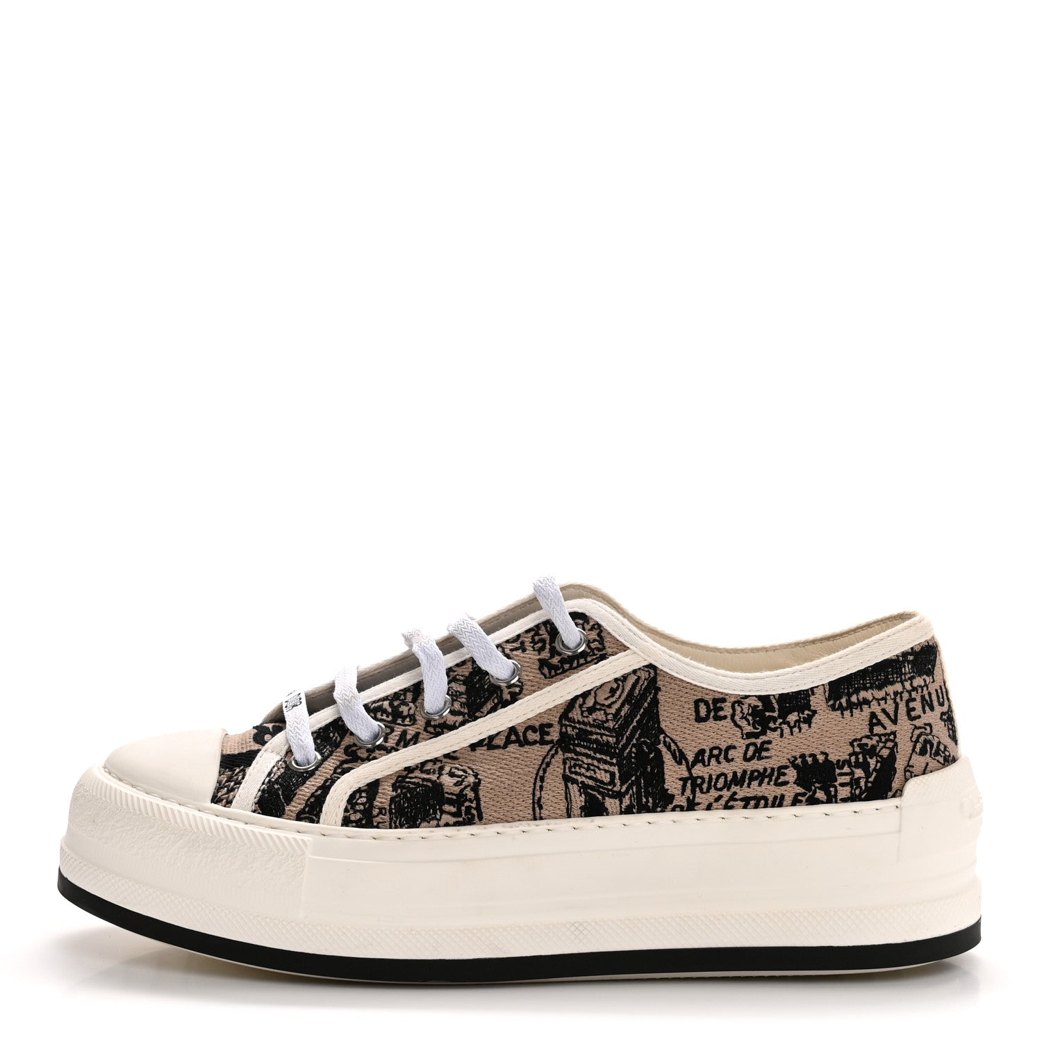 Christian Dior Canvas Embroidered Plan De Paris Womens Walk'N'Dior Platform Sneakers 37.5 Natural Black 1 of 10