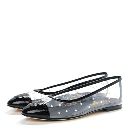 Chanel PVC Patent Calfskin Pearl Cap Toe Ballerina Flats 39 Transparent Black 3 of 8