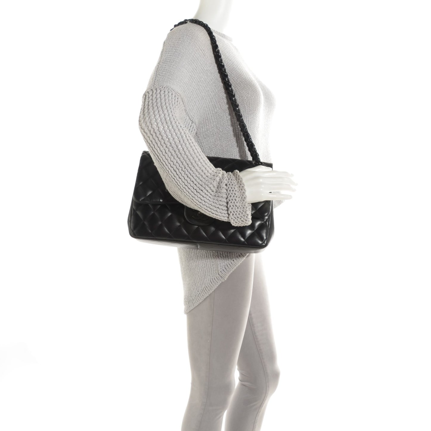 Lambskin Quilted Jumbo Double Flap So Black