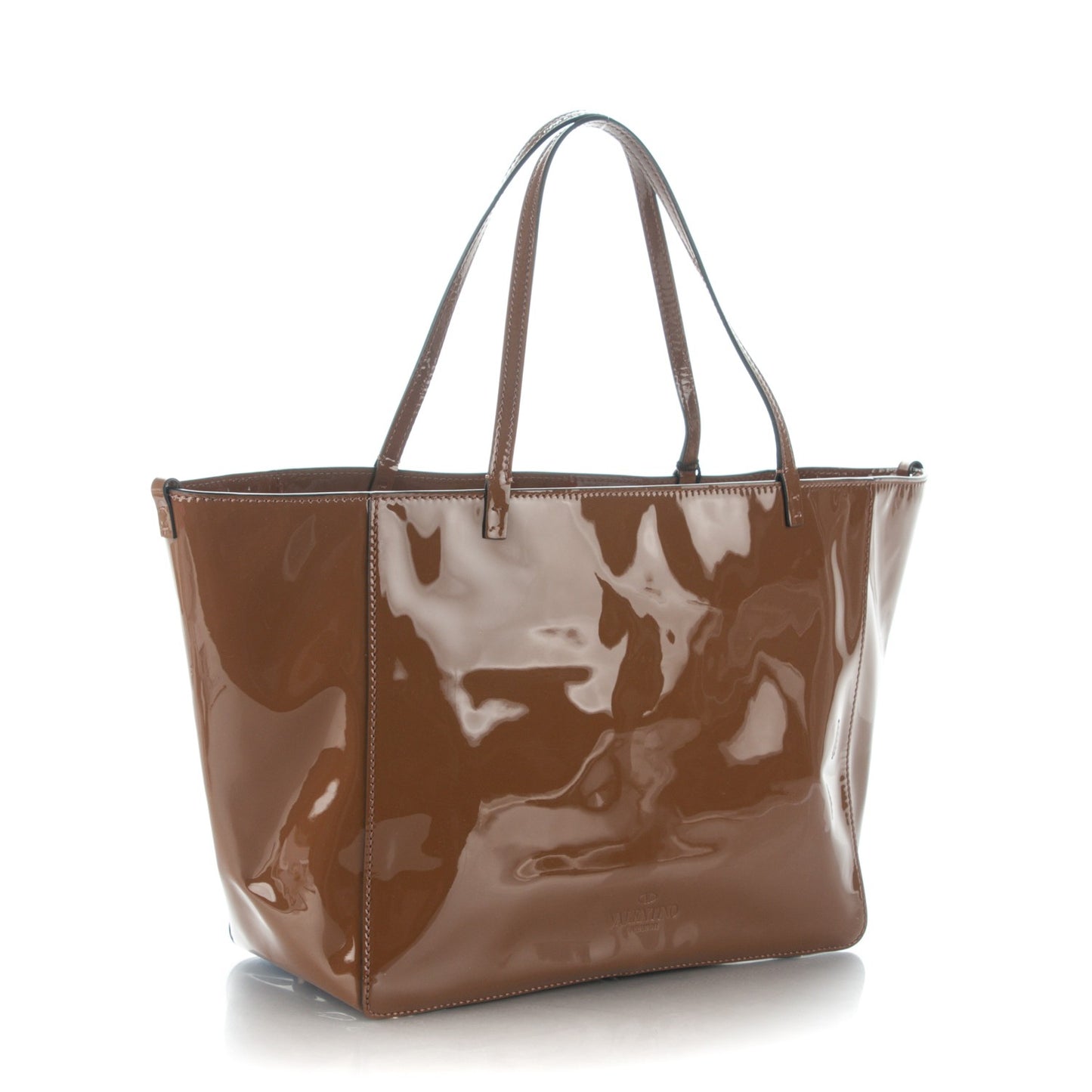 Patent Medium Rockstud Crossbody Tote Taupe