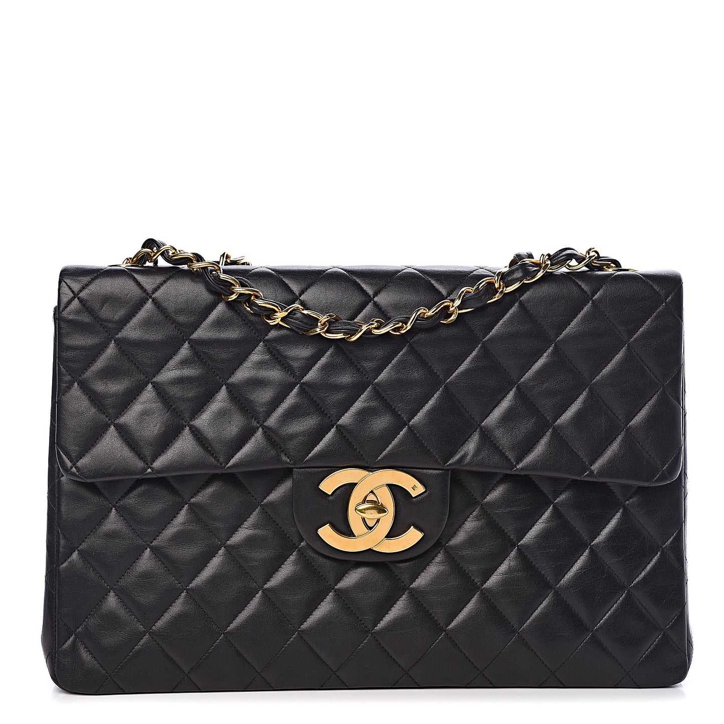 Lambskin Quilted XL Jumbo Single Flap Black