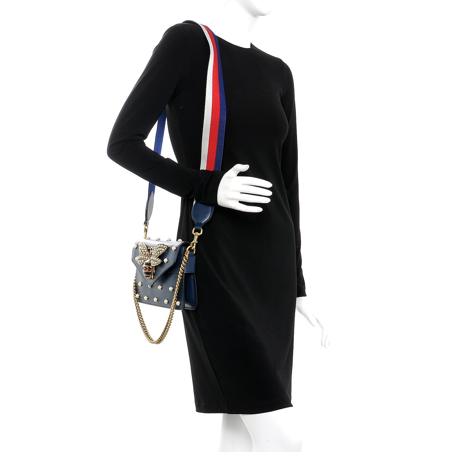 Gucci Nappa Pearl Studded Mini Queen Margaret Broadway Shoulder Bag Blue Agata 2 of 9