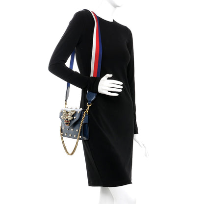 Gucci Nappa Pearl Studded Mini Queen Margaret Broadway Shoulder Bag Blue Agata 2 of 9