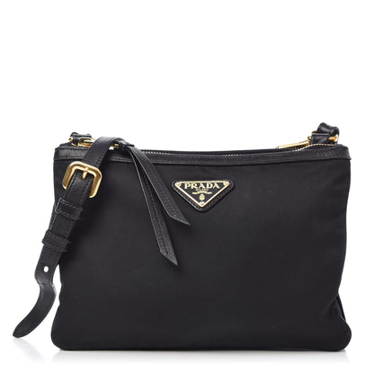 Prada Tessuto Nylon Soft Calf Double Zip Crossbody Bag Black 1 of 11