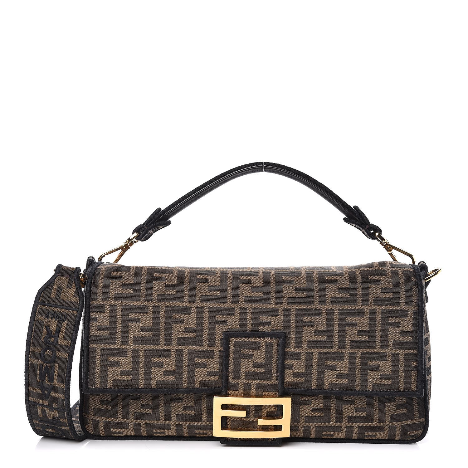 Fendi Fabric Jacquard FF 1974 Large Baguette Tobacco Moro Black 1 of 10