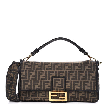 Fendi Fabric Jacquard FF 1974 Large Baguette Tobacco Moro Black 1 of 10