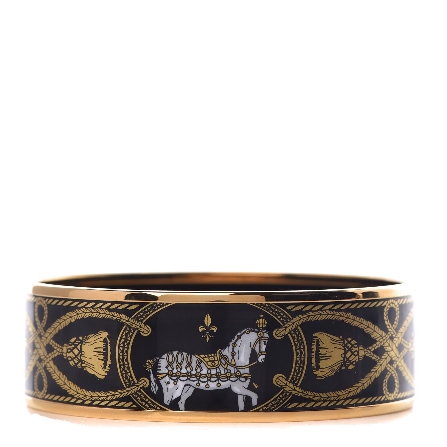 Hermes Enamel Printed Wide Grand Apparat Bracelet 62 Black 1 of 6