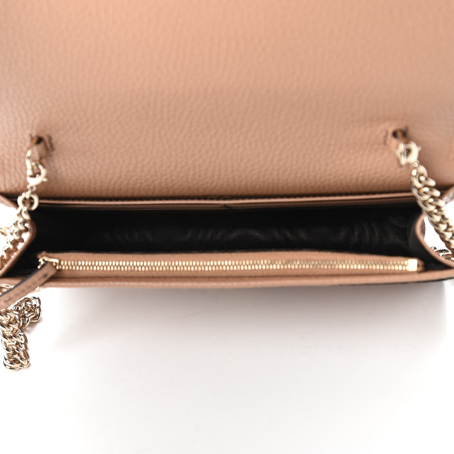 Pebbled Calfskin Soho Wallet on Chain Camelia