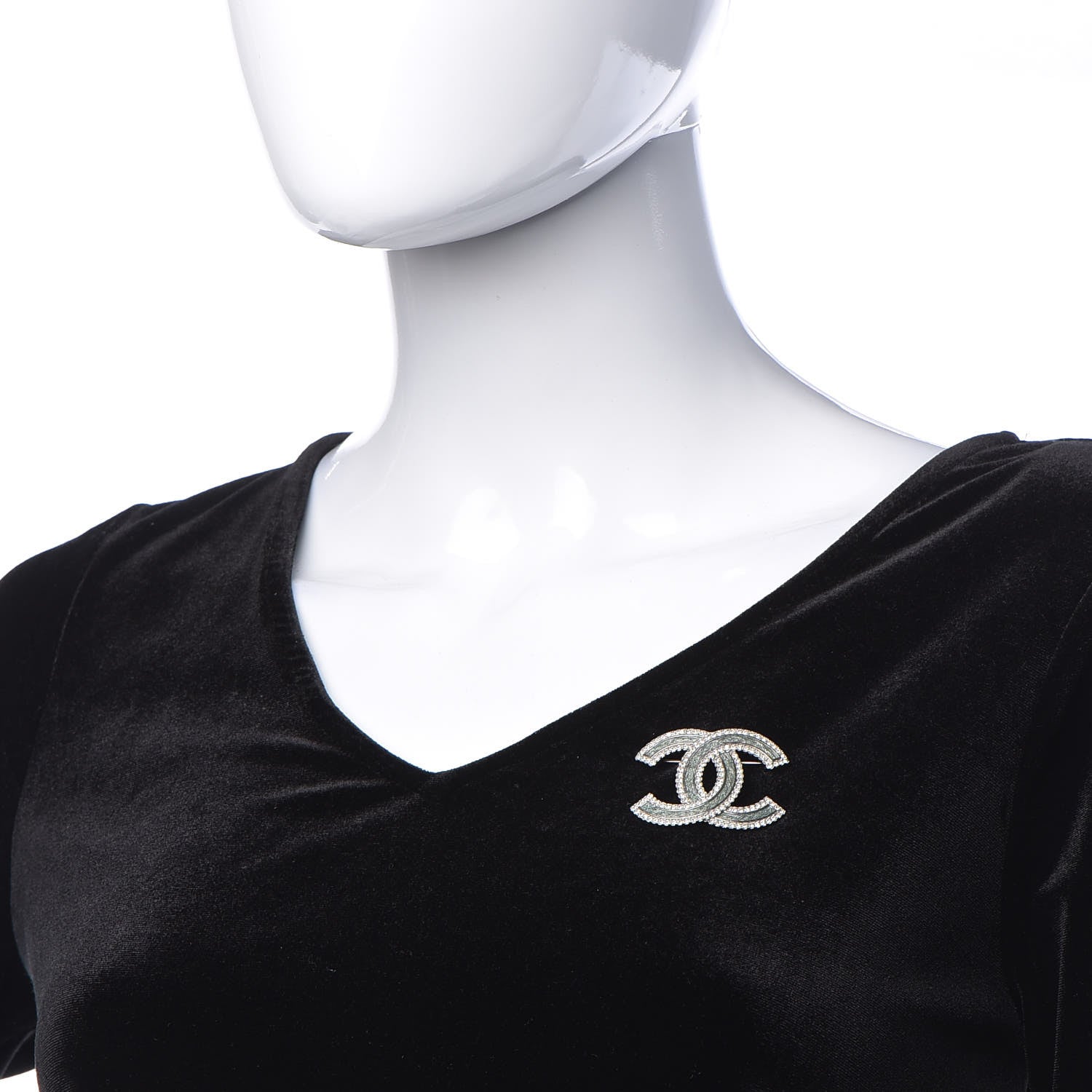 Chanel Crystal Glass CC Brooch Silver 2 of 6