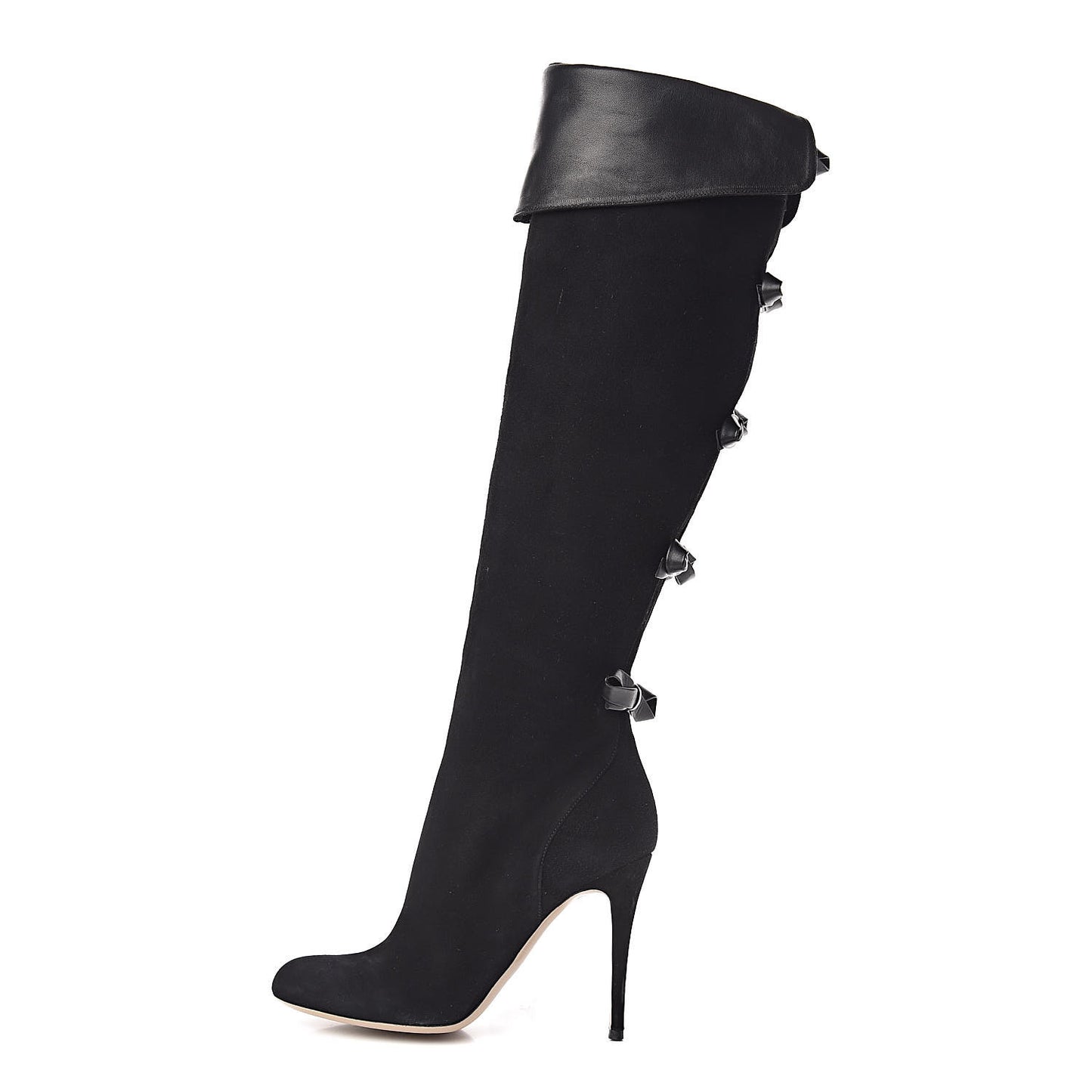 Calfskin Suede Bow Tall Boots 40 Black