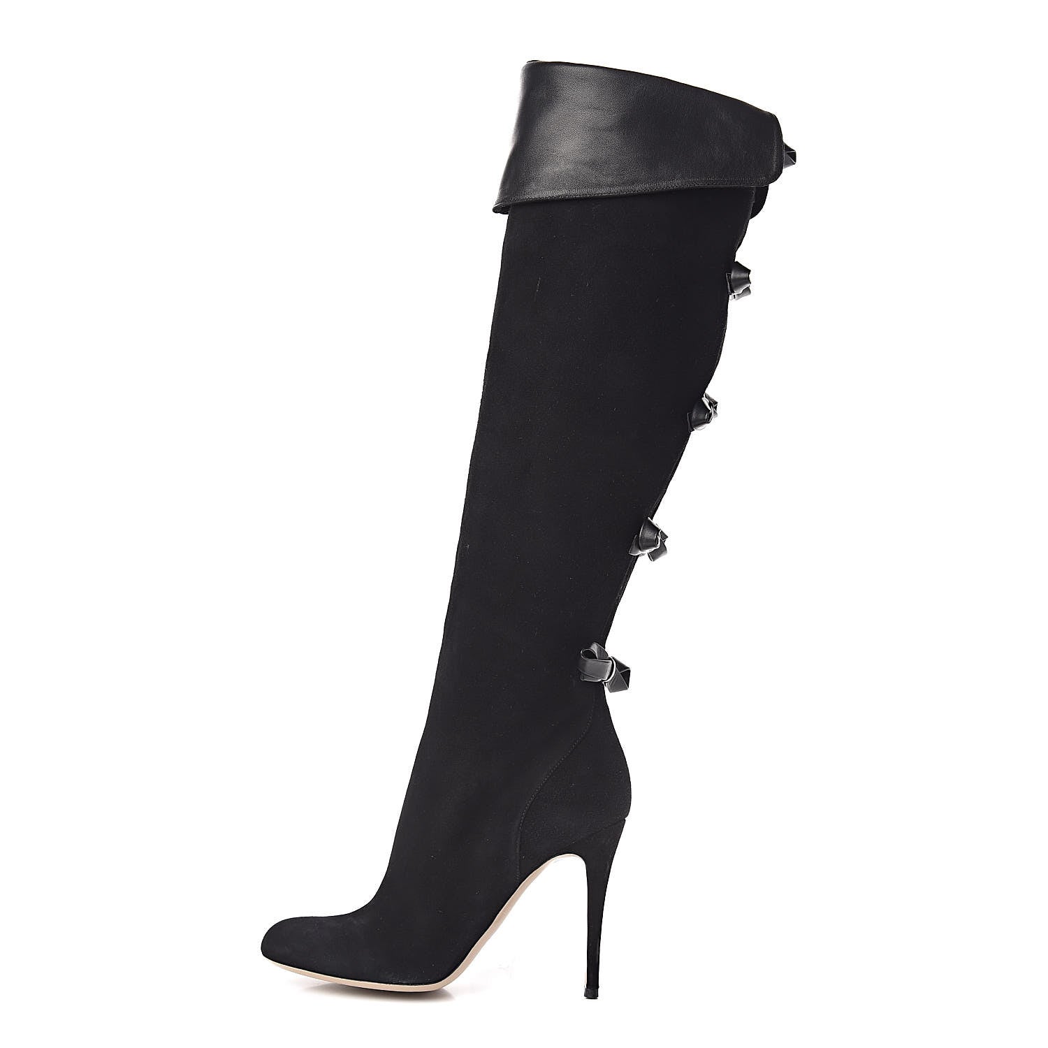 Valentino Garavani Calfskin Suede Bow Tall Boots 40 Black 1 of 9