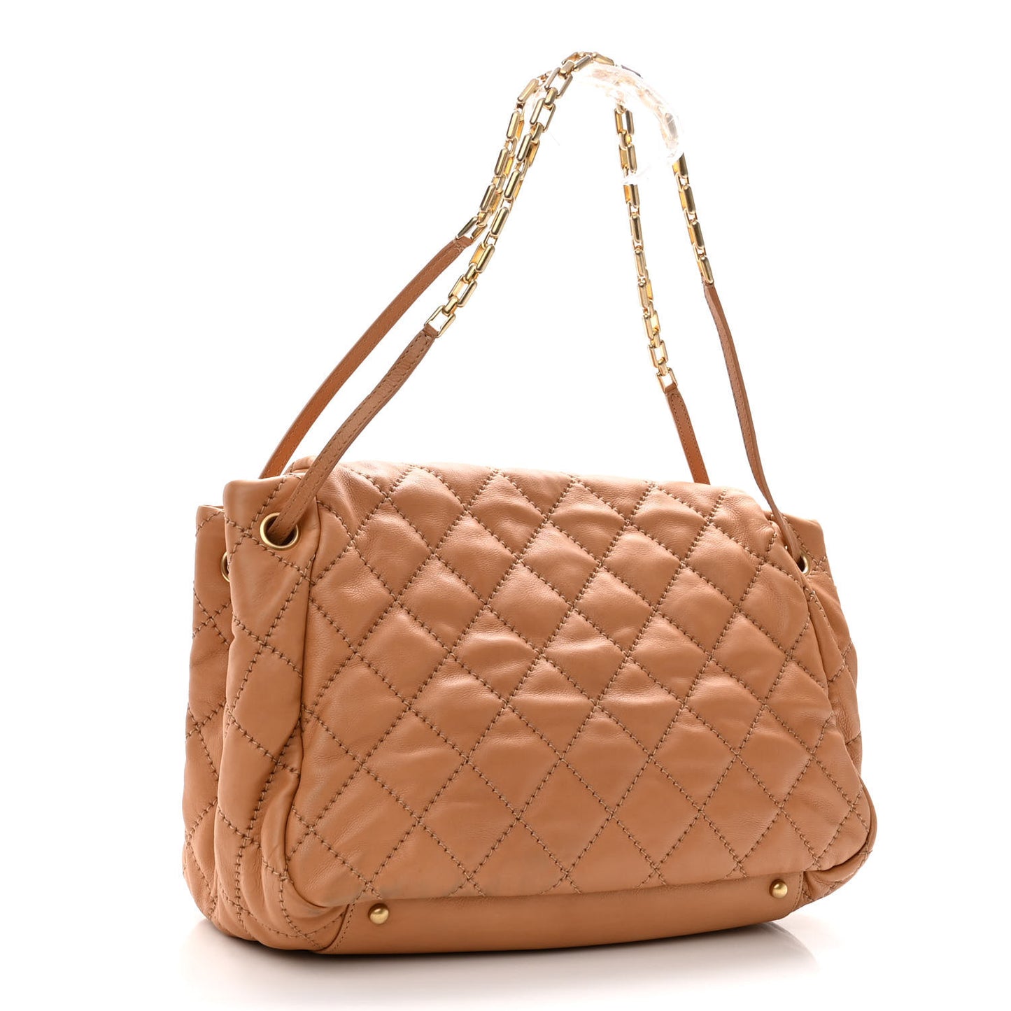 Calfskin Quilted Jumbo Retro Chain Accordion Flap Dark Beige