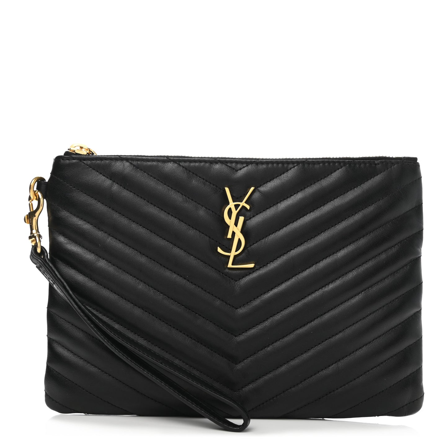 Calfskin Matelasse Chevron Monogram A5 Wristlet Black