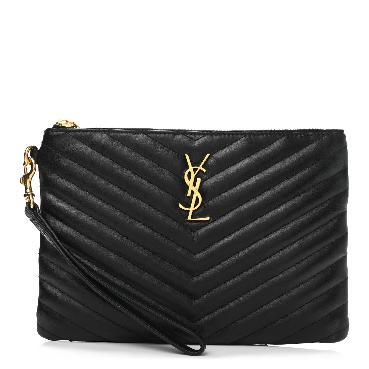 Saint Laurent Calfskin Matelasse Chevron Monogram A5 Wristlet Black 1 of 8