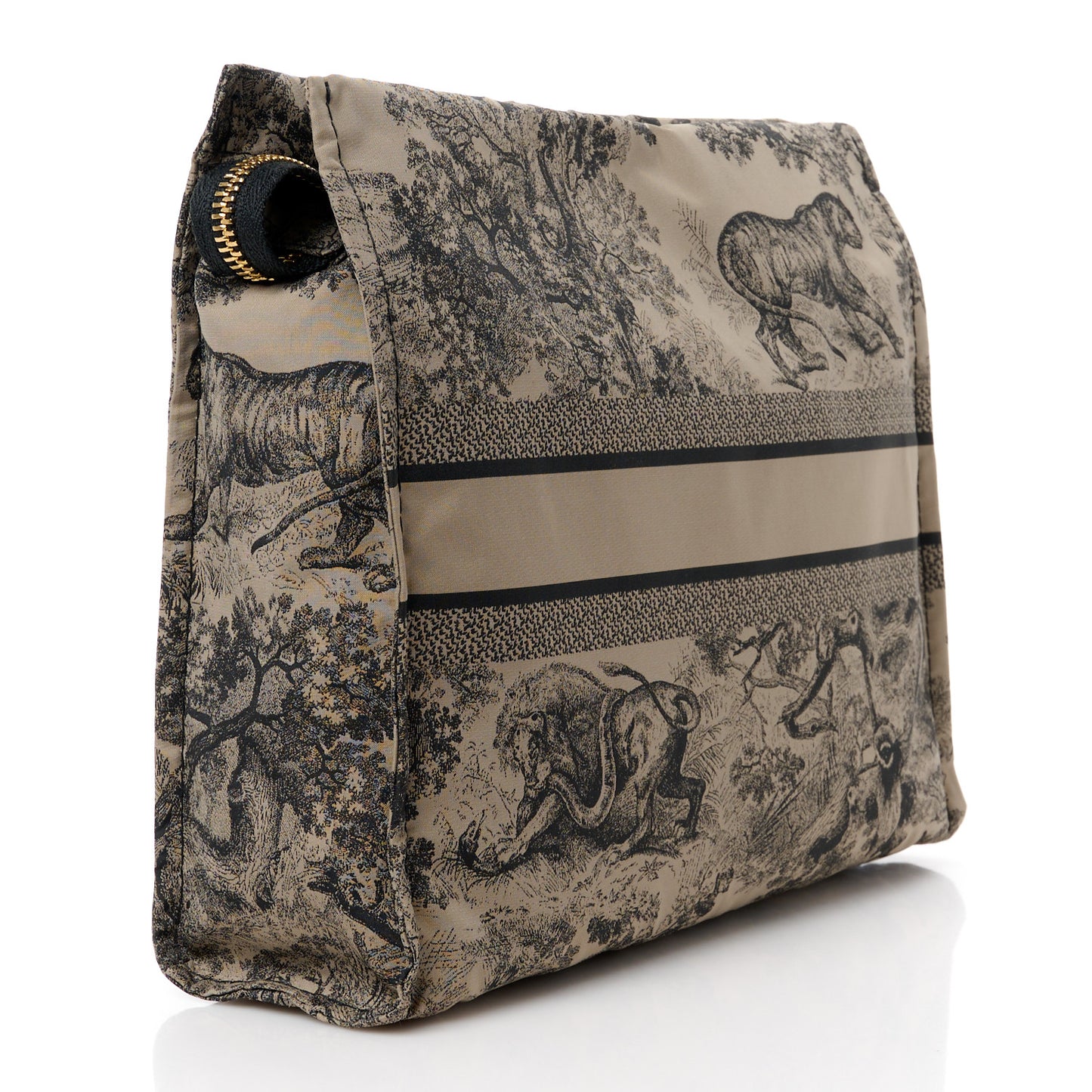 Canvas Embroidered Toile De Jouy Diortravel Zipped Pouch Brown