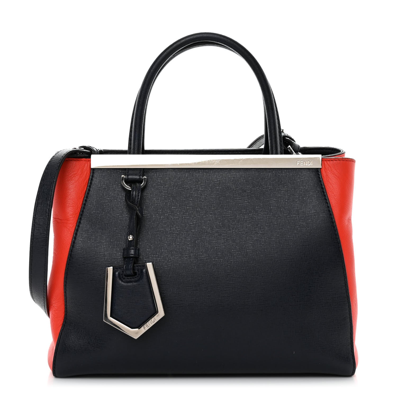 Fendi Vitello Elite Bi-Color Petite 2Jours Tote Blue Notte Papavero 1 of 11