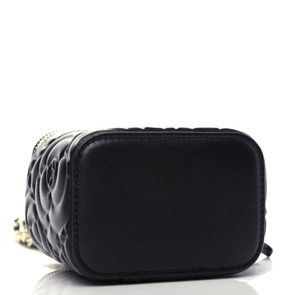 Chanel Lambskin Camellia Embossed Mini Vanity Case With Chain Black 4 of 12