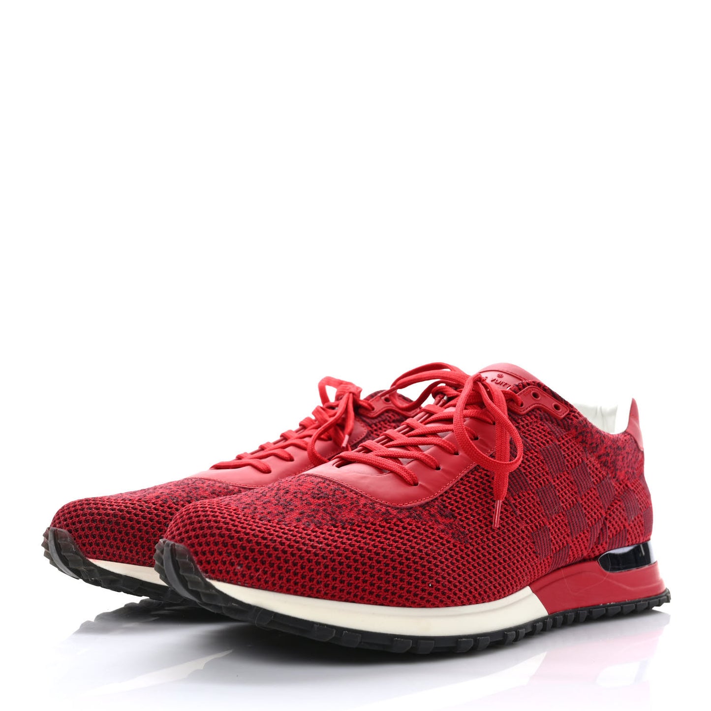 Fabric Calfskin Damier Mens Run Away Sneakers 12 Red