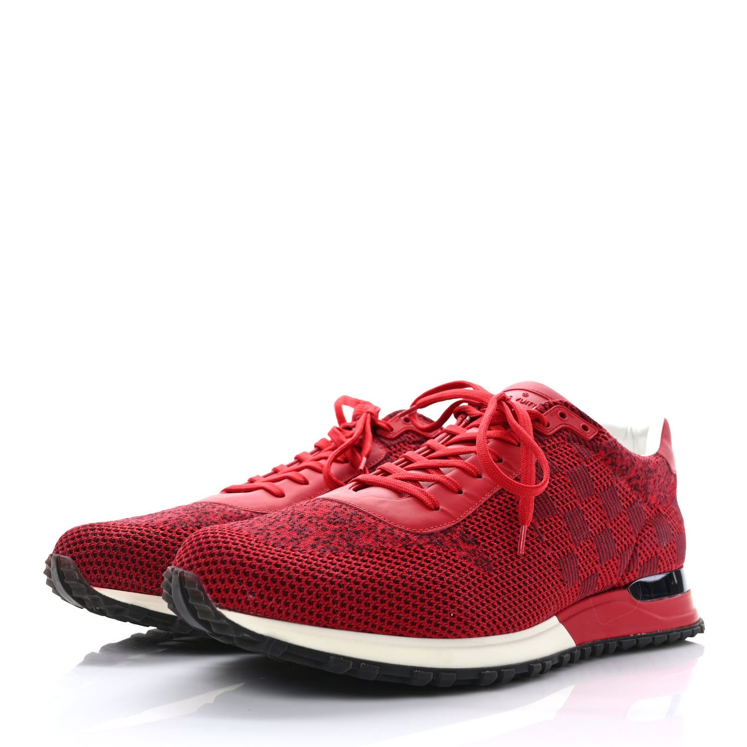 Louis Vuitton Fabric Calfskin Damier Mens Run Away Sneakers 12 Red 3 of 9