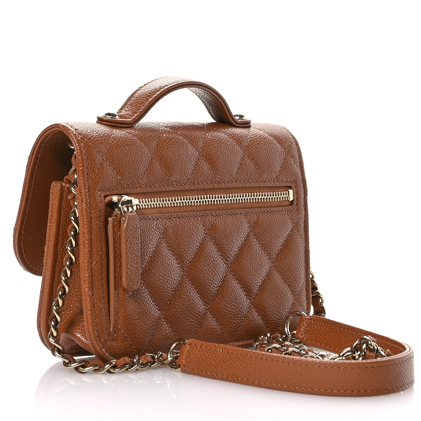 Caviar Quilted Business Affinity Clutch With Chain Flap Camel