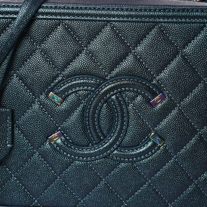 Chanel Iridescent Caviar Quilted Medium CC Filigree Vanity Case Dark Turquoise 9 of 11