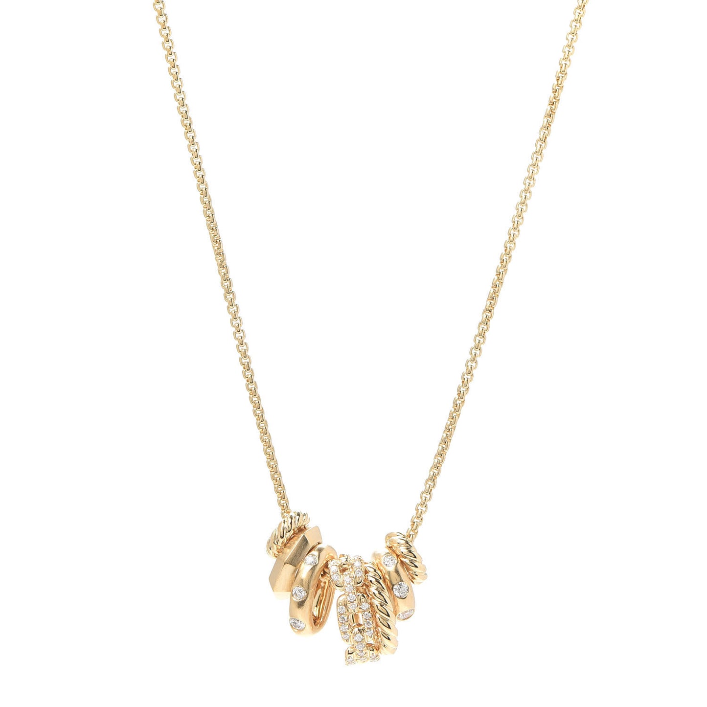 18K Yellow Gold Diamond Stax Rondelle Pendant Necklace