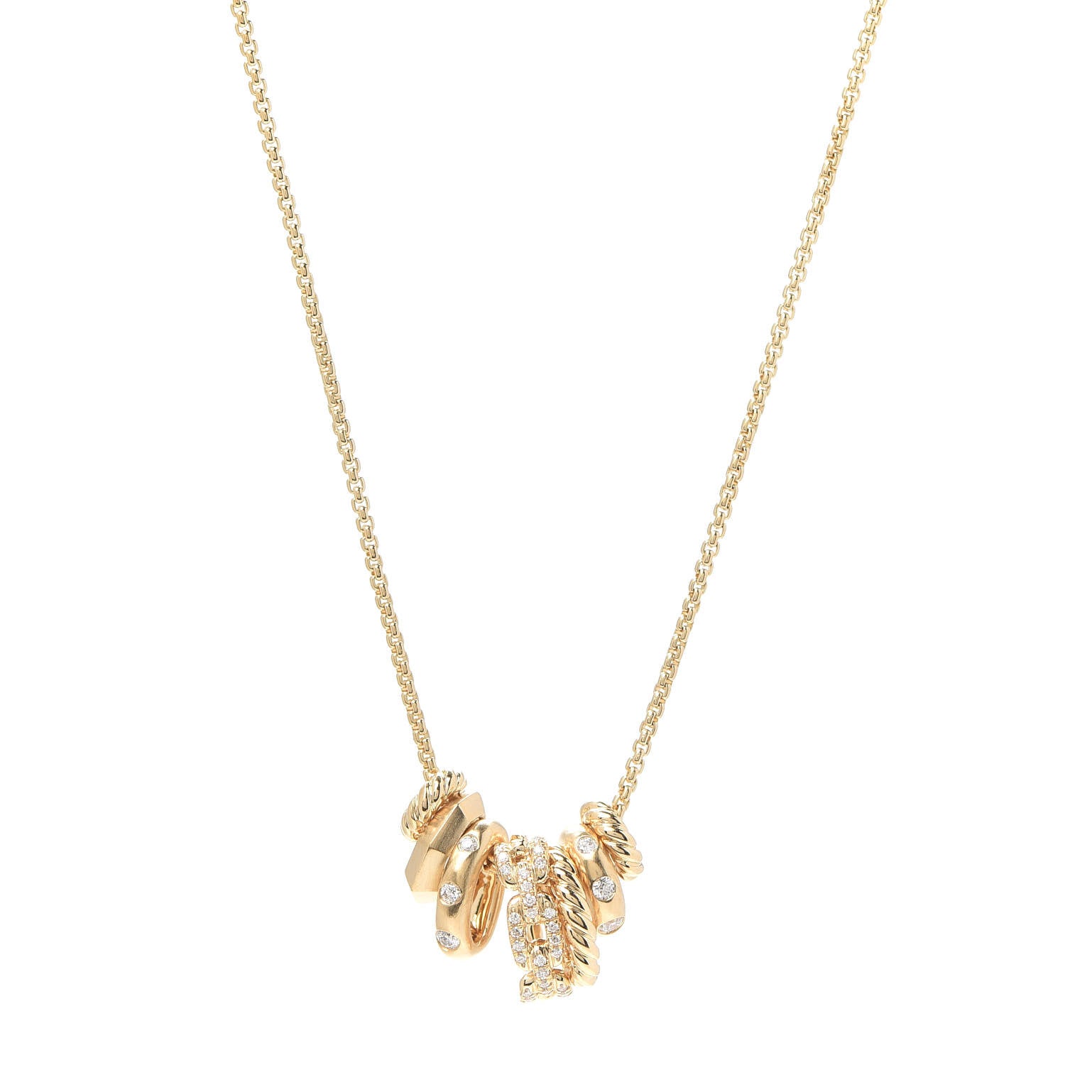 David Yurman 18K Yellow Gold Diamond Stax Rondelle Pendant Necklace 1 of 5