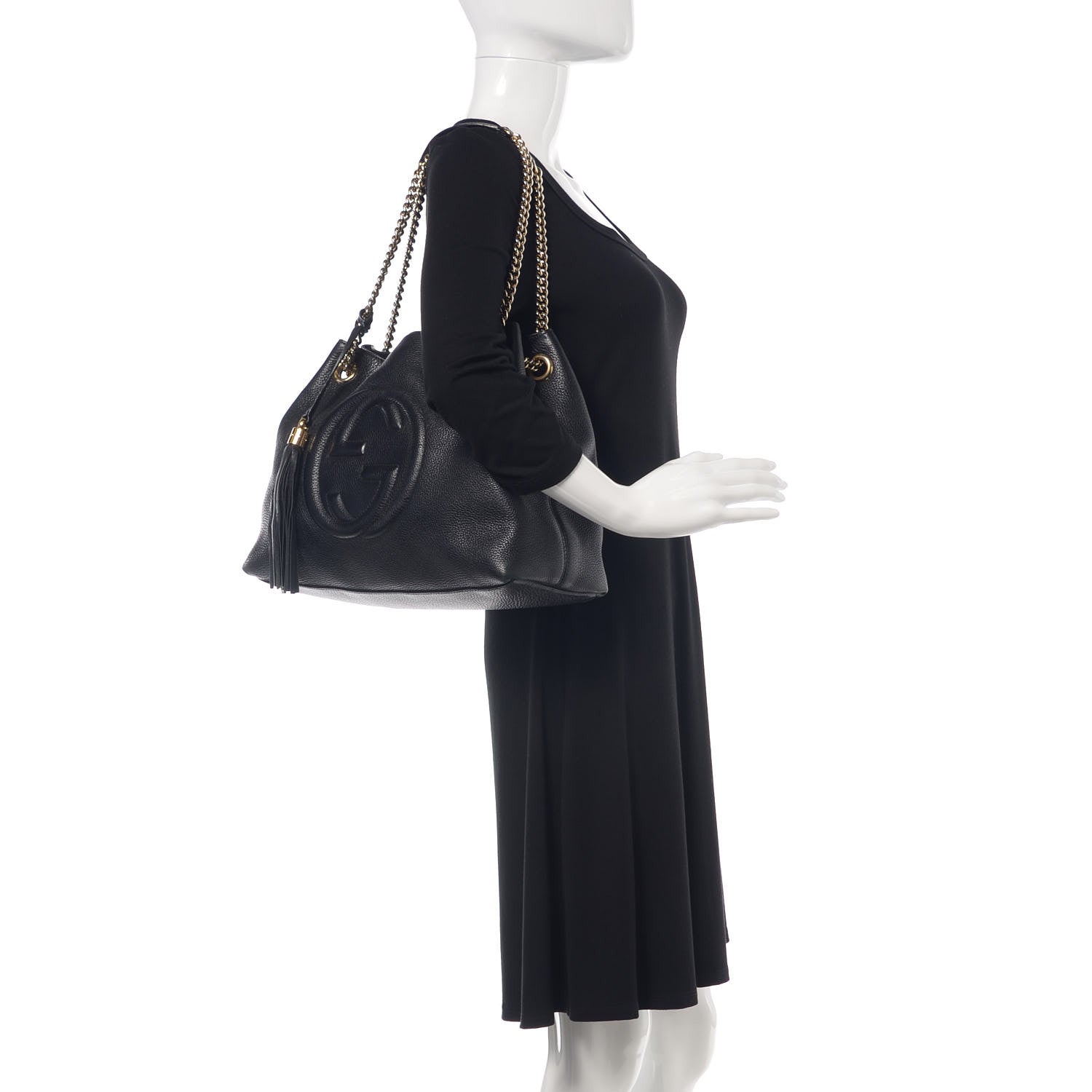 Gucci Pebbled Calfskin Medium Soho Chain Shoulder Bag Black 2 of 14